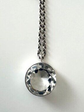 Vintage Sterling Silver Glass Pendant - 24" Silver Chain